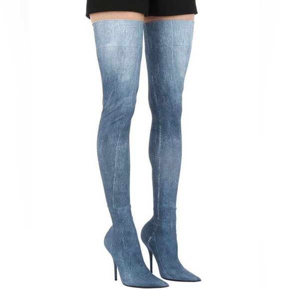 Balenciaga thigh high boots in denim blue indigo Size 36.5 Worn Once - Picture 5 of 6